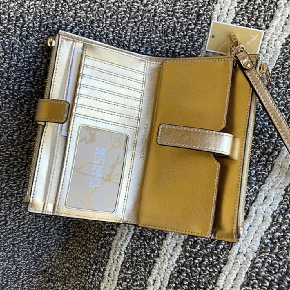 Michael Kors Jet Set Travel Large Double Zip Wristlet Wallet Pale Gold